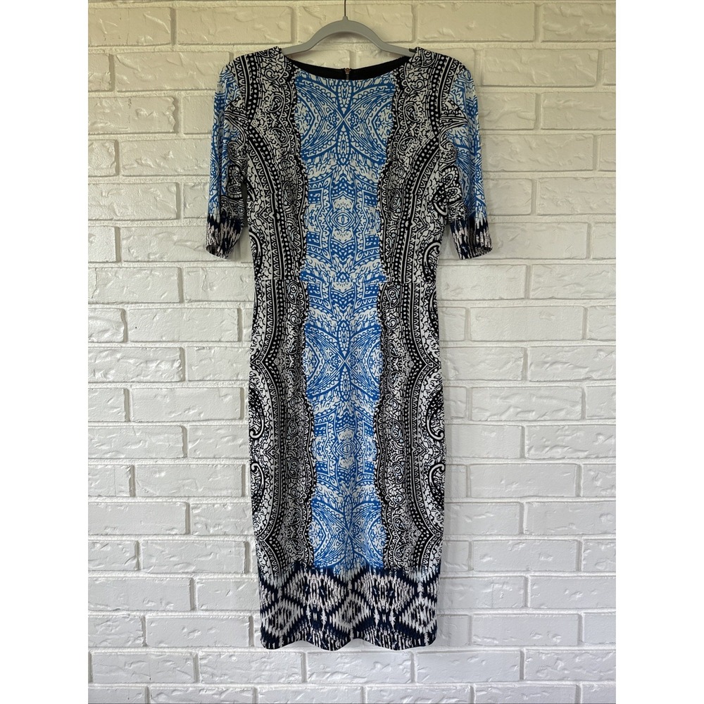 Maggy London Women's Pencil Dress Size 4 Shortโ Sleeves Blue Black